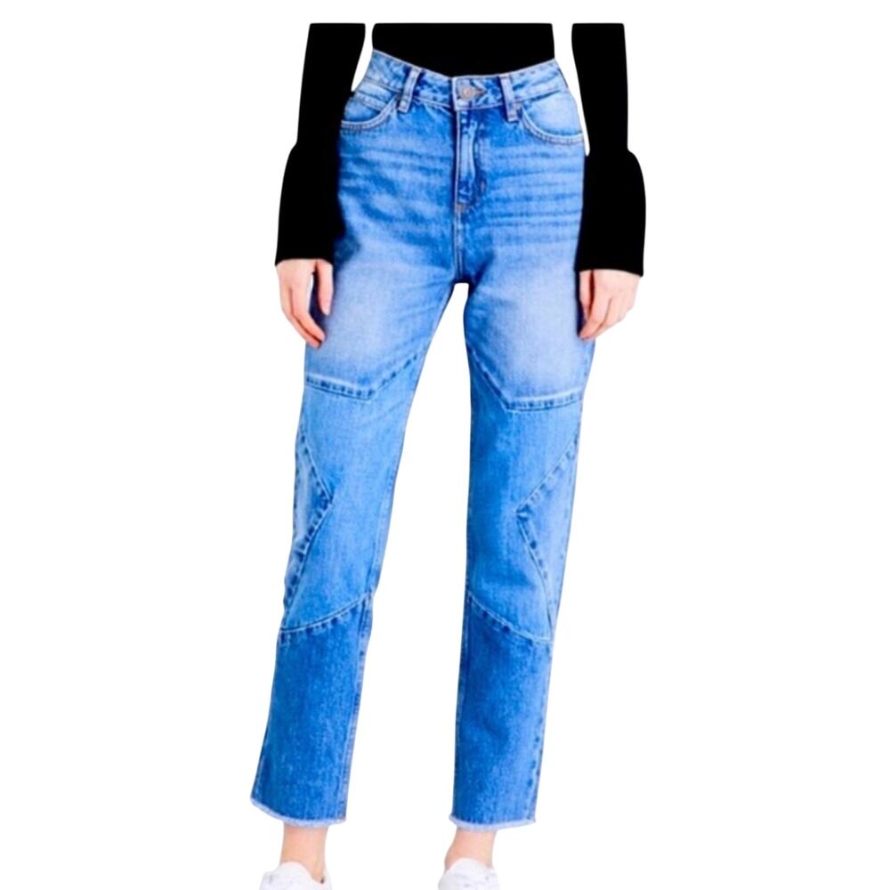 Sandro Misty Star High Rise Straight Leg Jeans EU 40 / US 8 | Star Patch Denim